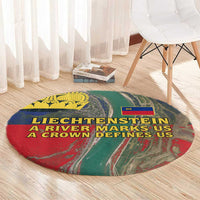 Liechtenstein Round Carpet with Red Blue Aerial River Design and Yellow Crown Emblem - Wonder Print Shop