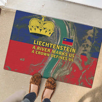 Liechtenstein Rubber Doormat with Red Blue Aerial River Design and Yellow Crown Emblem - Wonder Print Shop