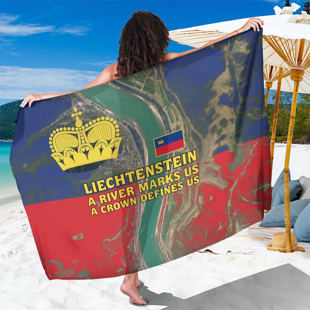 Liechtenstein Sarong with Red Blue Aerial River Design and Yellow Crown Emblem - Wonder Print Shop