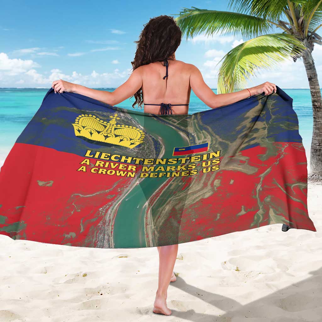 Liechtenstein Sarong with Red Blue Aerial River Design and Yellow Crown Emblem - Wonder Print Shop