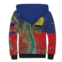 Liechtenstein Sherpa Hoodie with Red Blue Aerial River Design and Yellow Crown Emblem - Wonder Print Shop