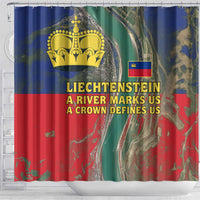 Liechtenstein Shower Curtain with Red Blue Aerial River Design and Yellow Crown Emblem - Wonder Print Shop