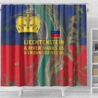 Liechtenstein Shower Curtain with Red Blue Aerial River Design and Yellow Crown Emblem - Wonder Print Shop