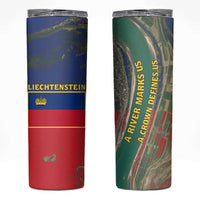 Liechtenstein Skinny Tumbler with Red Blue Aerial River Design and Yellow Crown Emblem - Wonder Print Shop