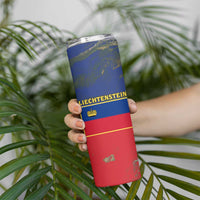 Liechtenstein Skinny Tumbler with Red Blue Aerial River Design and Yellow Crown Emblem - Wonder Print Shop