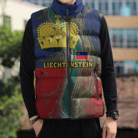 Liechtenstein Sleeveless Puffer Jacket with Red Blue Aerial River Design and Yellow Crown Emblem - Wonder Print Shop