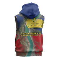 Liechtenstein Sleeveless Zip Hoodie with Red Blue Aerial River Design and Yellow Crown Emblem - Wonder Print Shop