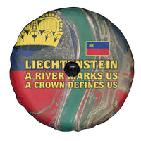 Liechtenstein Spare Tire Cover with Red Blue Aerial River Design and Yellow Crown Emblem - Wonder Print Shop