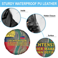 Liechtenstein Spare Tire Cover with Red Blue Aerial River Design and Yellow Crown Emblem - Wonder Print Shop