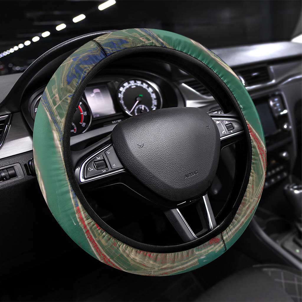 Liechtenstein Steering Wheel Cover with Red Blue Aerial River Design and Yellow Crown Emblem - Wonder Print Shop