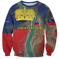 Liechtenstein Sweatshirt with Red Blue Aerial River Design and Yellow Crown Emblem - Wonder Print Shop