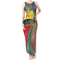 Liechtenstein Tank Maxi Dress with Red Blue Aerial River Design and Yellow Crown Emblem - Wonder Print Shop