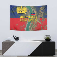 Liechtenstein Tapestry with Red Blue Aerial River Design and Yellow Crown Emblem - Wonder Print Shop