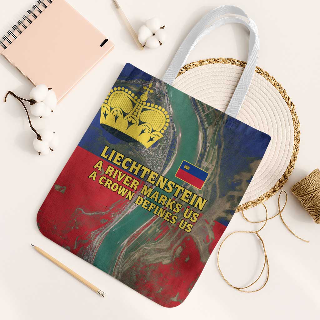 Liechtenstein Tote Bag with Red Blue Aerial River Design and Yellow Crown Emblem - Wonder Print Shop