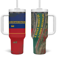 Liechtenstein Tumbler With Handle with Red Blue Aerial River Design and Yellow Crown Emblem - Wonder Print Shop