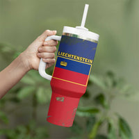 Liechtenstein Tumbler With Handle with Red Blue Aerial River Design and Yellow Crown Emblem - Wonder Print Shop