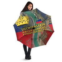 Liechtenstein Umbrella with Red Blue Aerial River Design and Yellow Crown Emblem - Wonder Print Shop