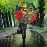 Liechtenstein Umbrella with Red Blue Aerial River Design and Yellow Crown Emblem - Wonder Print Shop