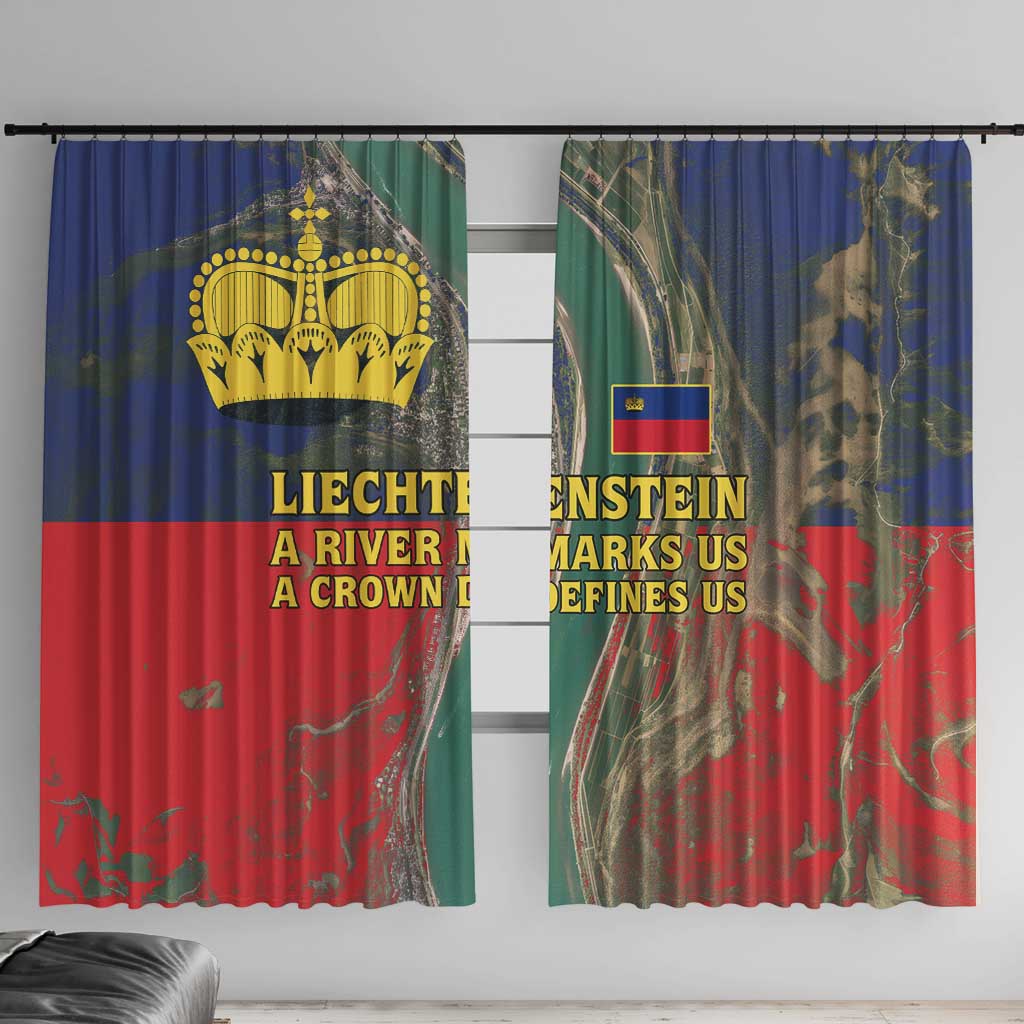 Liechtenstein Window Curtain with Red Blue Aerial River Design and Yellow Crown Emblem - Wonder Print Shop