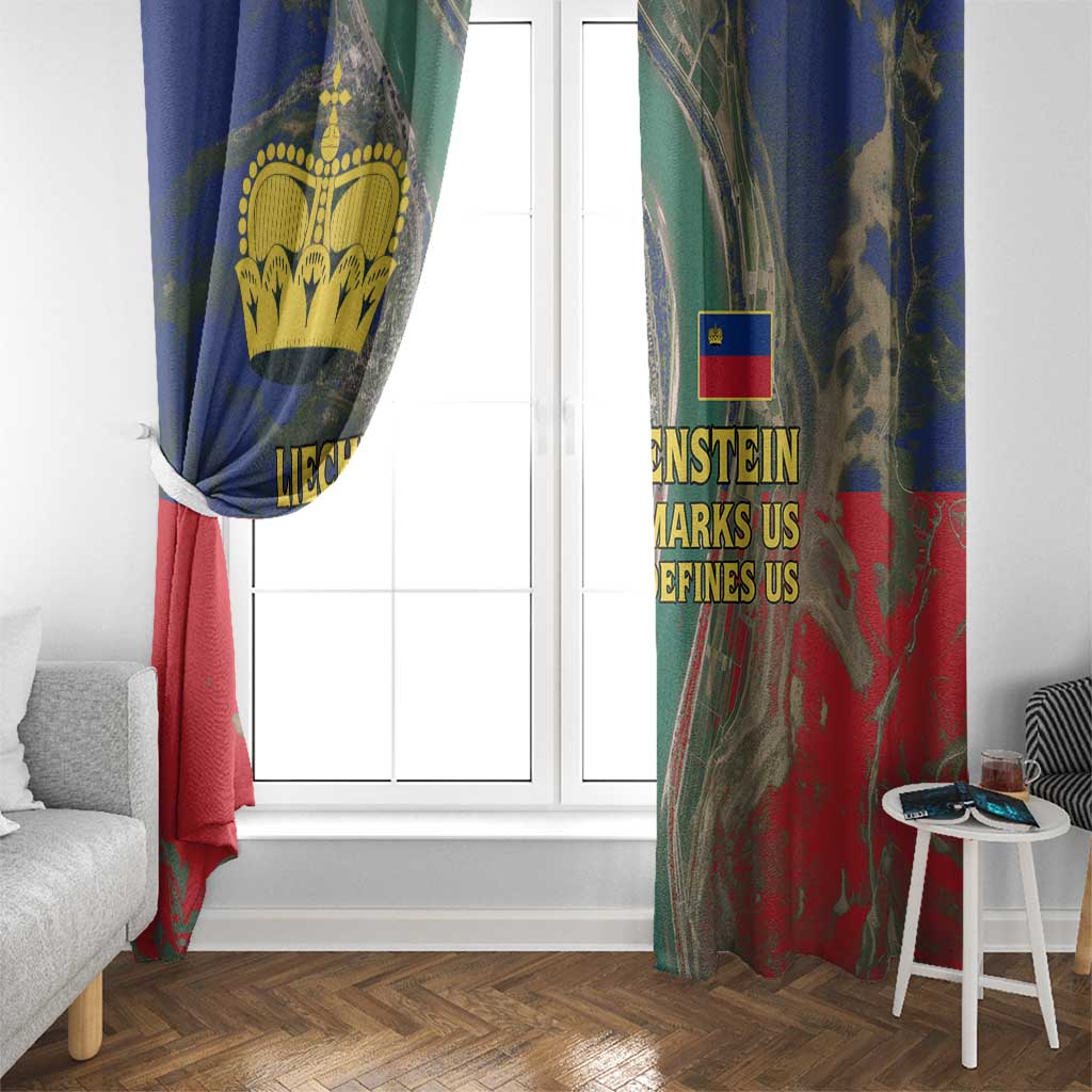 Liechtenstein Window Curtain with Red Blue Aerial River Design and Yellow Crown Emblem - Wonder Print Shop