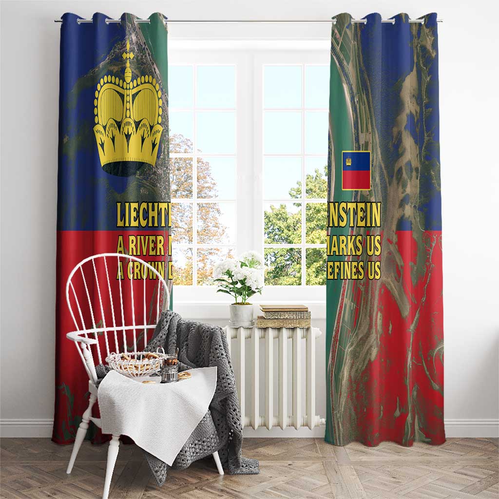 Liechtenstein Window Curtain with Red Blue Aerial River Design and Yellow Crown Emblem - Wonder Print Shop