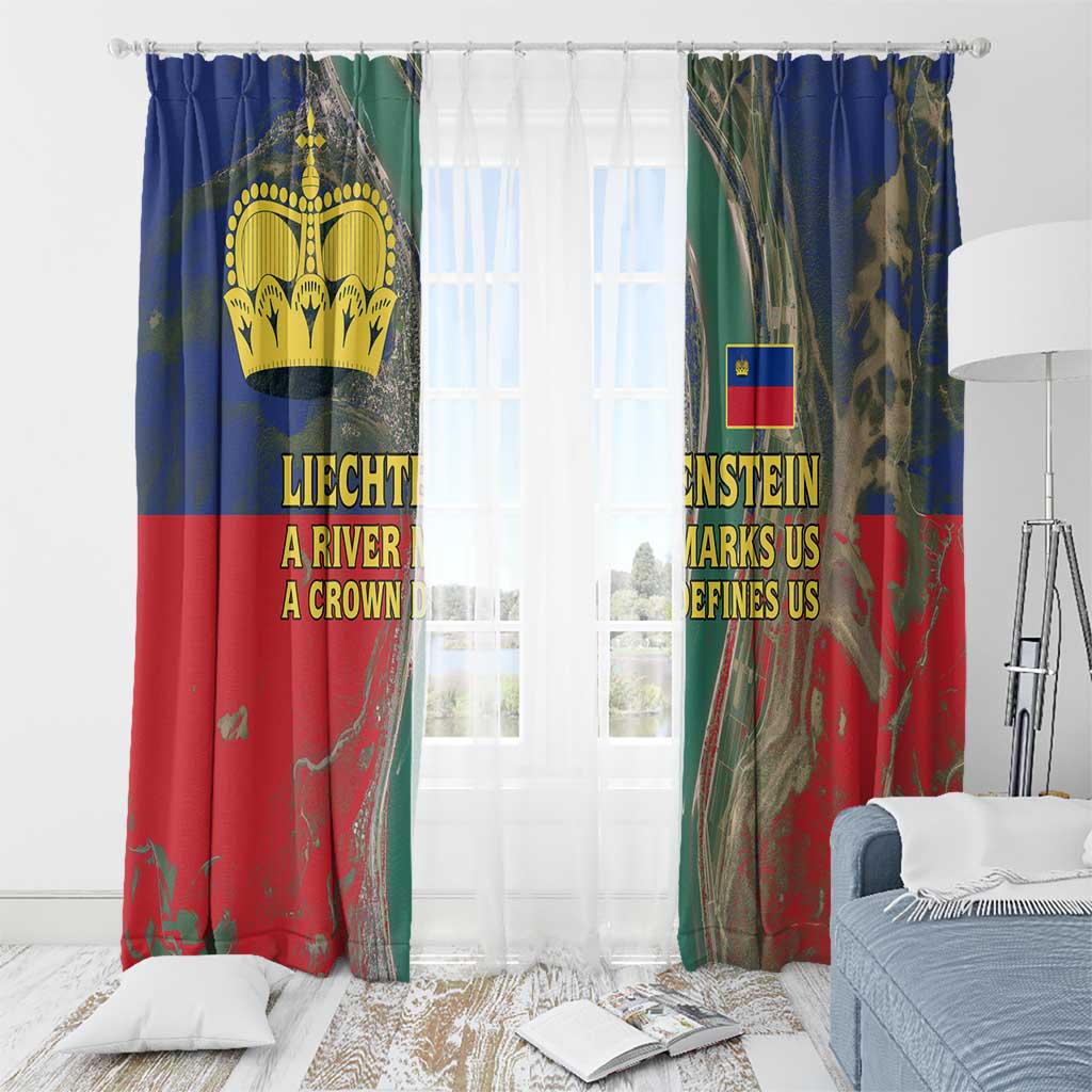 Liechtenstein Window Curtain with Red Blue Aerial River Design and Yellow Crown Emblem - Wonder Print Shop