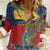 Liechtenstein Women Casual Shirt with Red Blue Aerial River Design and Yellow Crown Emblem - Wonder Print Shop