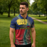 Liechtenstein Zipper Polo Shirt with Red Blue Aerial River Design and Yellow Crown Emblem - Wonder Print Shop