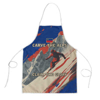 Liechtenstein Apron with Alpine Skiing Red Blue Design and Mountain Landscape - Wonder Print Shop