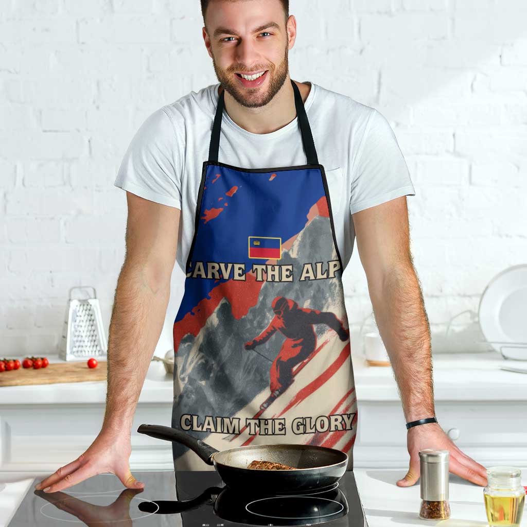 Liechtenstein Apron with Alpine Skiing Red Blue Design and Mountain Landscape - Wonder Print Shop