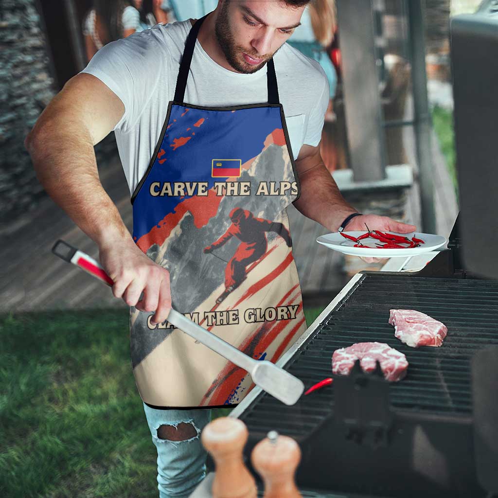 Liechtenstein Apron with Alpine Skiing Red Blue Design and Mountain Landscape - Wonder Print Shop