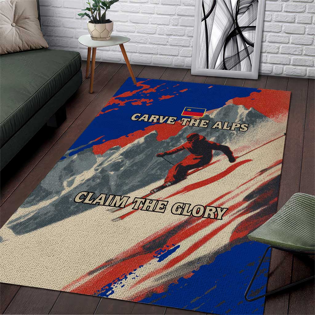 Liechtenstein Area Rug with Alpine Skiing Red Blue Design and Mountain Landscape - Wonder Print Shop