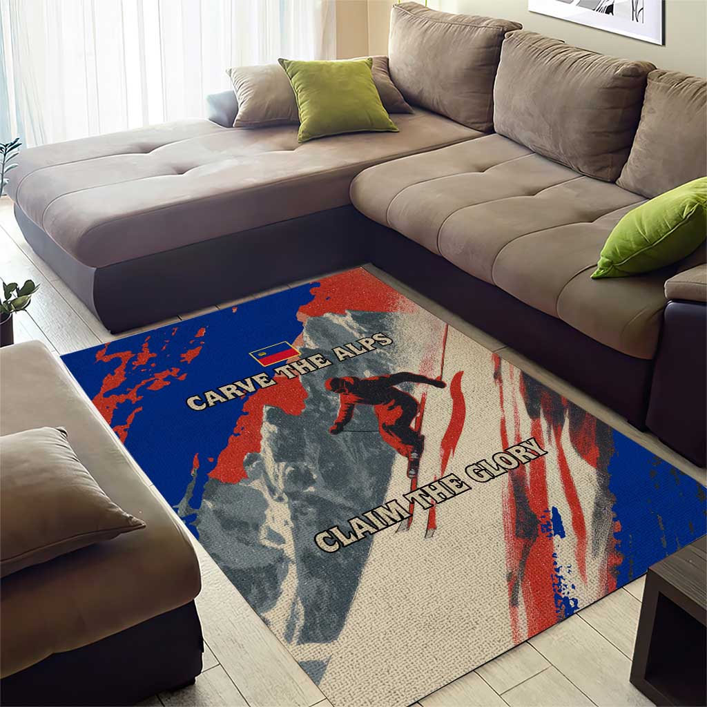 Liechtenstein Area Rug with Alpine Skiing Red Blue Design and Mountain Landscape - Wonder Print Shop