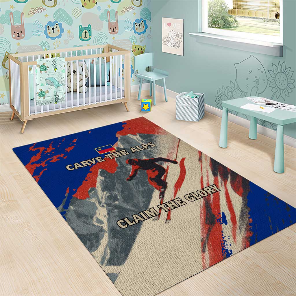 Liechtenstein Area Rug with Alpine Skiing Red Blue Design and Mountain Landscape - Wonder Print Shop