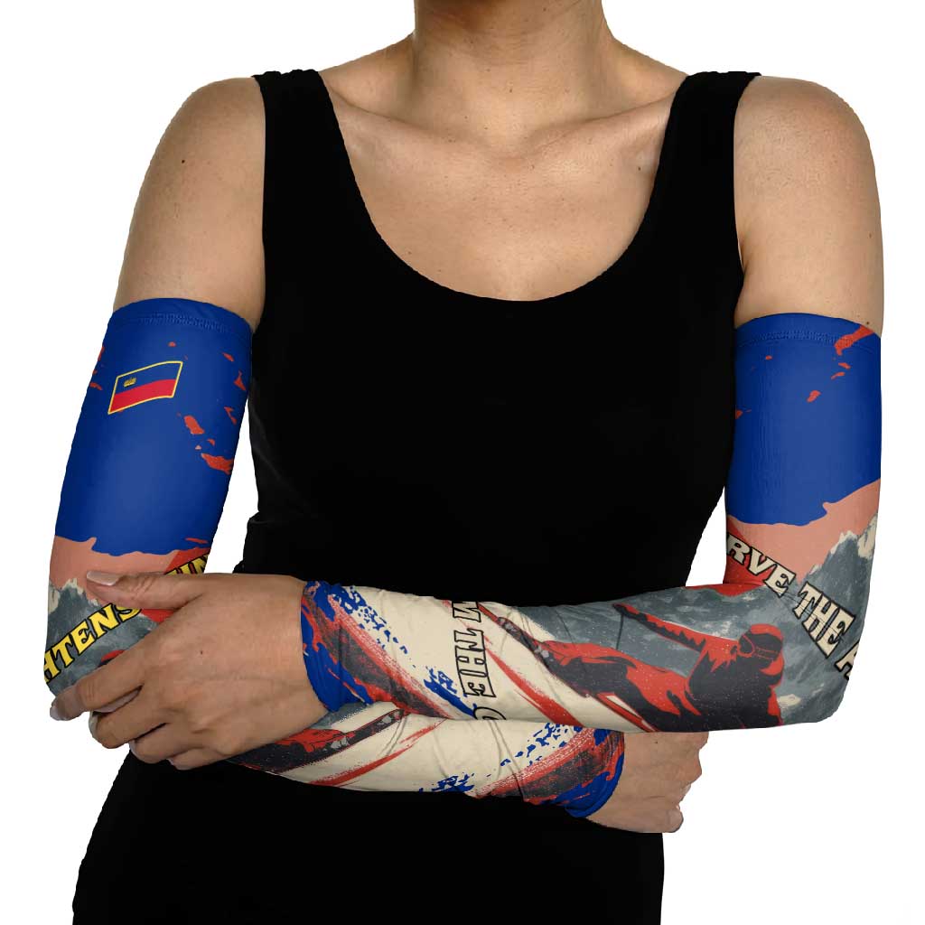Liechtenstein Arm Sleeves with Alpine Skiing Red Blue Design and Mountain Landscape - Wonder Print Shop