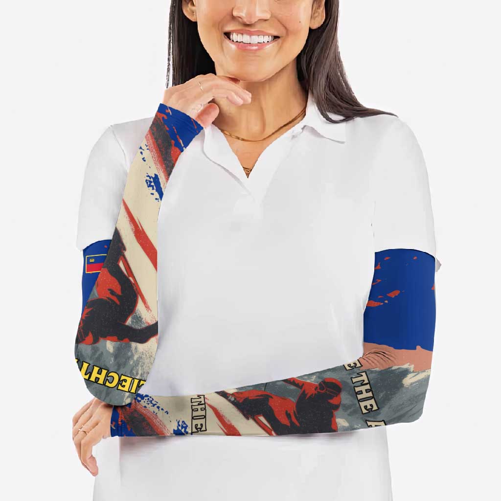 Liechtenstein Arm Sleeves with Alpine Skiing Red Blue Design and Mountain Landscape - Wonder Print Shop