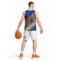 Liechtenstein Basketball Jersey with Alpine Skiing Red Blue Design and Mountain Landscape - Wonder Print Shop