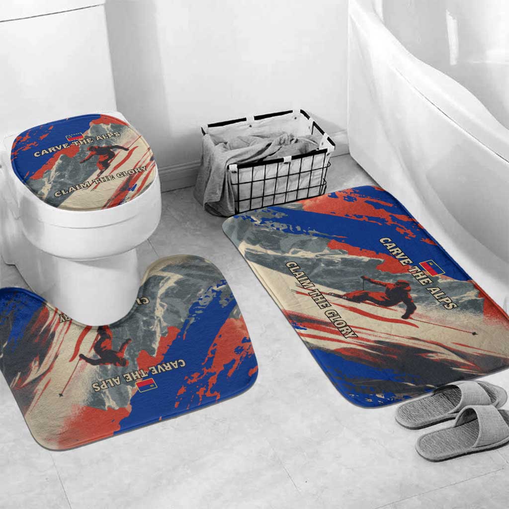 Liechtenstein Bathroom Set with Alpine Skiing Red Blue Design and Mountain Landscape - Wonder Print Shop