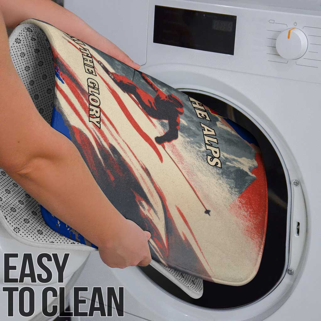 Liechtenstein Bathroom Set with Alpine Skiing Red Blue Design and Mountain Landscape - Wonder Print Shop