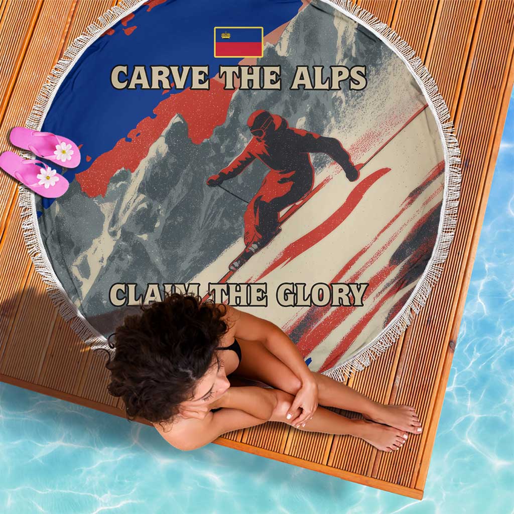 Liechtenstein Beach Blanket with Alpine Skiing Red Blue Design and Mountain Landscape - Wonder Print Shop