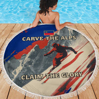 Liechtenstein Beach Blanket with Alpine Skiing Red Blue Design and Mountain Landscape - Wonder Print Shop