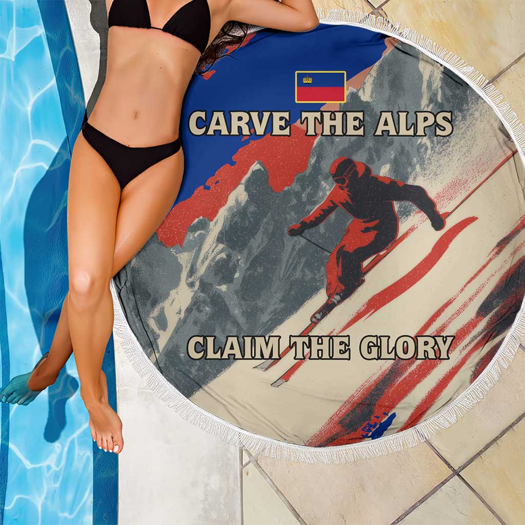 Liechtenstein Beach Blanket with Alpine Skiing Red Blue Design and Mountain Landscape - Wonder Print Shop