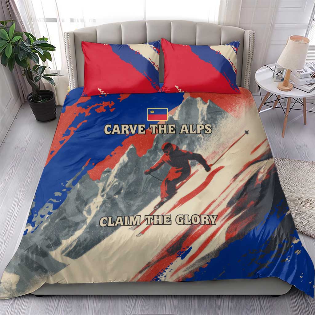 Liechtenstein Bedding Set with Alpine Skiing Red Blue Design and Mountain Landscape - Wonder Print Shop