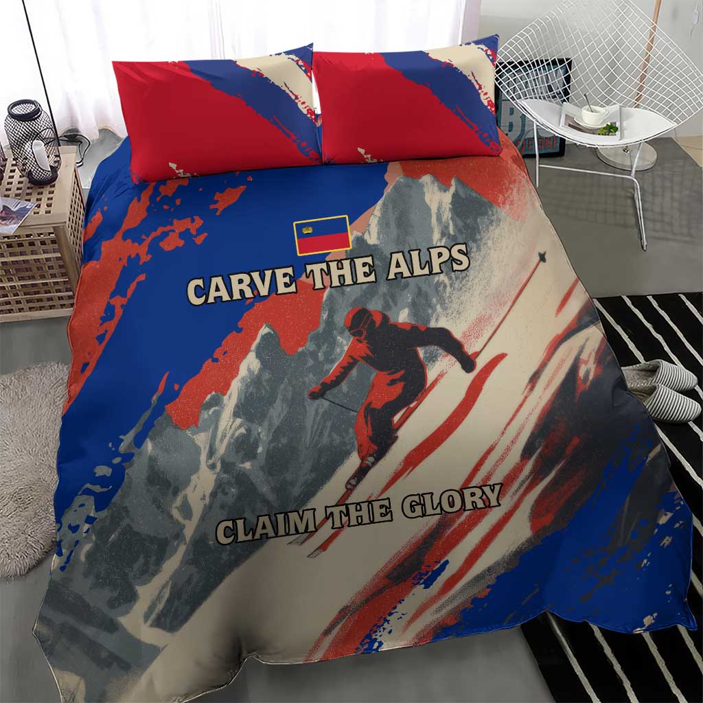 Liechtenstein Bedding Set with Alpine Skiing Red Blue Design and Mountain Landscape - Wonder Print Shop