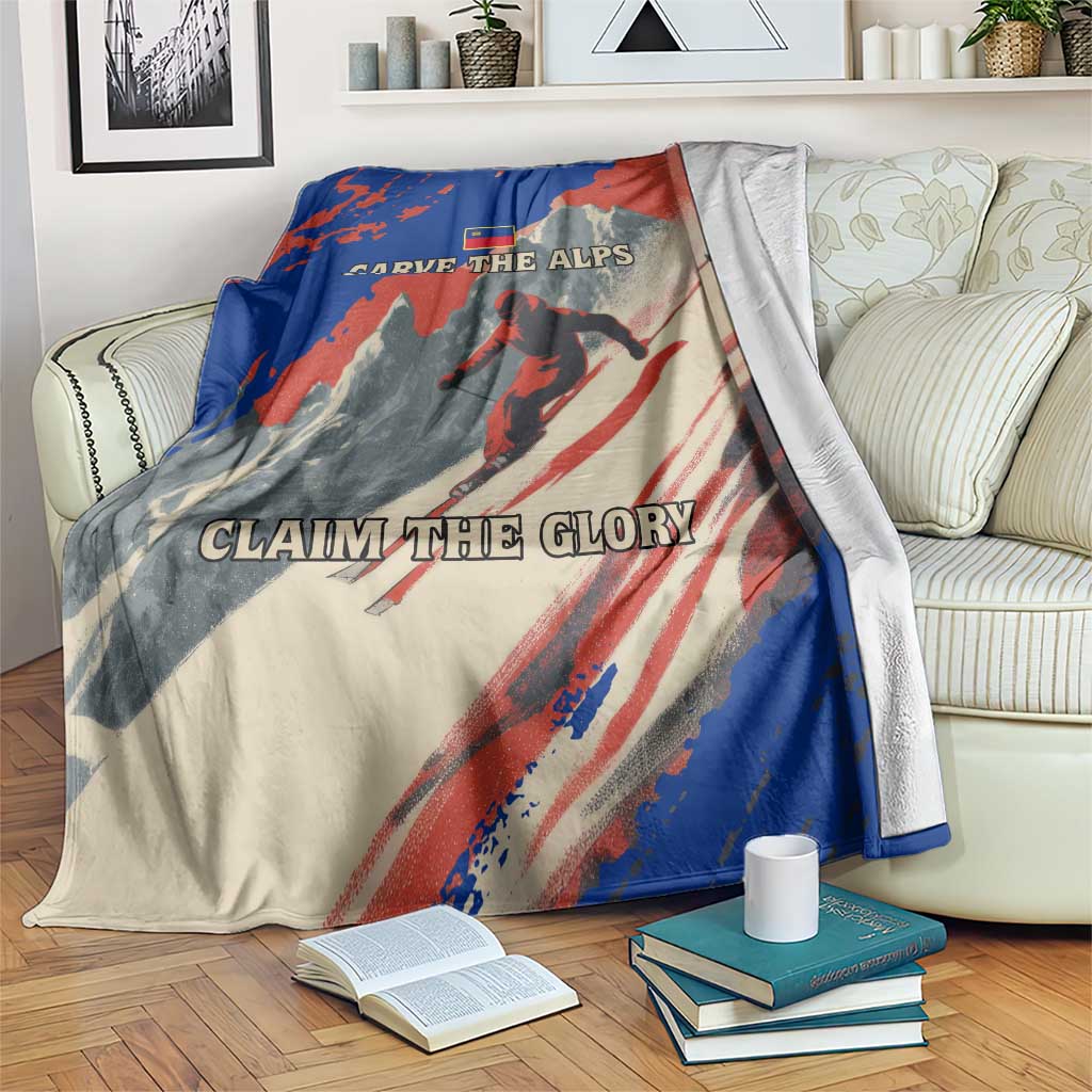 Liechtenstein Blanket with Alpine Skiing Red Blue Design and Mountain Landscape - Wonder Print Shop