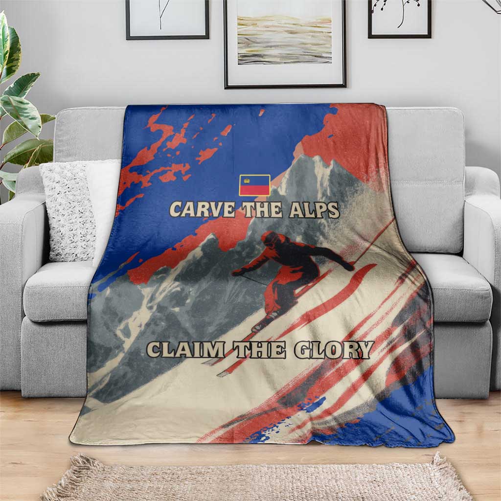 Liechtenstein Blanket with Alpine Skiing Red Blue Design and Mountain Landscape - Wonder Print Shop