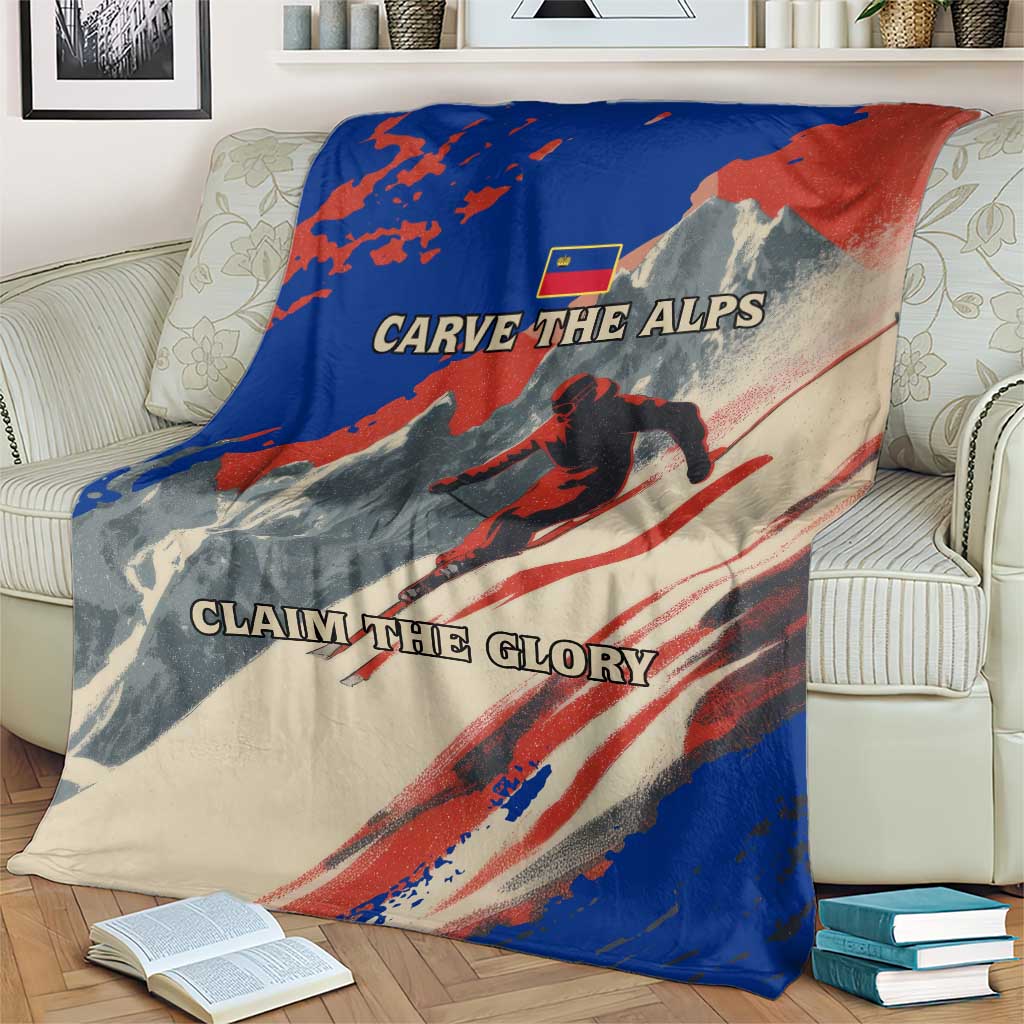 Liechtenstein Blanket with Alpine Skiing Red Blue Design and Mountain Landscape - Wonder Print Shop