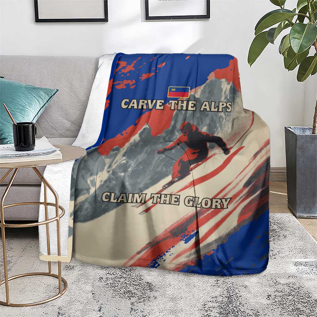 Liechtenstein Blanket with Alpine Skiing Red Blue Design and Mountain Landscape - Wonder Print Shop