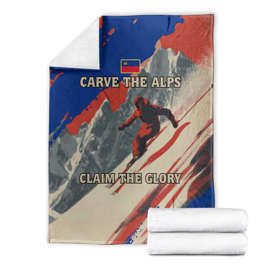 Liechtenstein Blanket with Alpine Skiing Red Blue Design and Mountain Landscape - Wonder Print Shop
