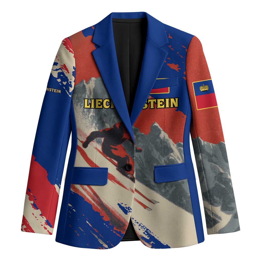 Liechtenstein Blazer with Alpine Skiing Red Blue Design and Mountain Landscape - Wonder Print Shop